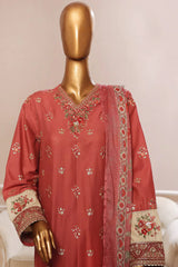 Bin Saeed Stitched 3 Piece Plain Cotton with Emb Trouser Collection'2025-SMPC-1973-Maroon