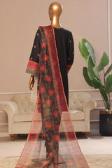 Bin Saeed Stitched 3 Piece Plain Cotton with Emb Trouser Collection'2025-SMPC-1974-Black