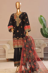 Bin Saeed Stitched 3 Piece Plain Cotton with Emb Trouser Collection'2025-SMPC-1974-Black