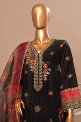 Bin Saeed Stitched 3 Piece Plain Cotton with Emb Trouser Collection'2025-SMPC-1974-Black