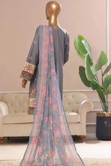 Bin Saeed Stitched 3 Piece Plain Cotton with Emb Trouser Collection'2025-SMPC-1975-Grey