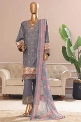 Bin Saeed Stitched 3 Piece Plain Cotton with Emb Trouser Collection'2025-SMPC-1975-Grey