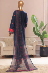 Bin Saeed Stitched 3 Piece Plain Cotton with Emb Trouser Collection'2025-SMPC-1976-Blue