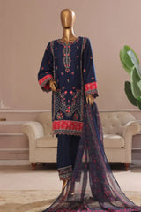 Bin Saeed Stitched 3 Piece Plain Cotton with Emb Trouser Collection'2025-SMPC-1976-Blue