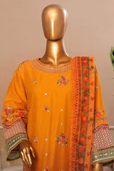 Bin Saeed Stitched 3 Piece Plain Cotton with Emb Trouser Collection'2025-SMPC-1977-Mustard