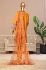 Bin Saeed Stitched 3 Piece Plain Cotton with Emb Trouser Collection'2025-SMPC-1977-Mustard