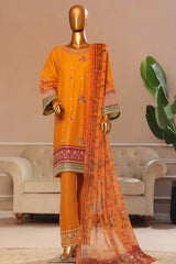 Bin Saeed Stitched 3 Piece Plain Cotton with Emb Trouser Collection'2025-SMPC-1977-Mustard