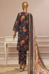 Bin Saeed Stitched 3 Piece Exclusive Emb Lawn Vol-03 Collection-WC-1706-Blue