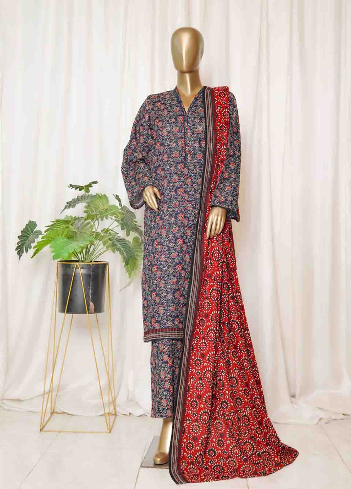 Bin Saeed Stitched 3 Piece Printed Vol-01 Collection'2025-WK-2585-blue