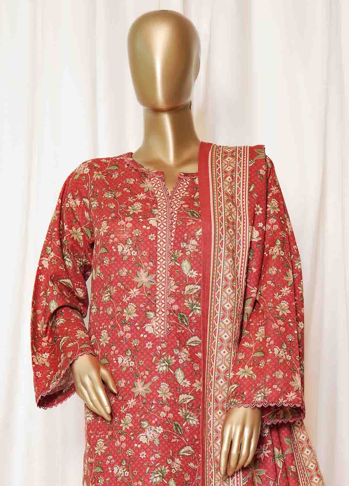 Bin Saeed Stitched 3 Piece Printed Vol-01 Collection'2025-WK-2561-Red