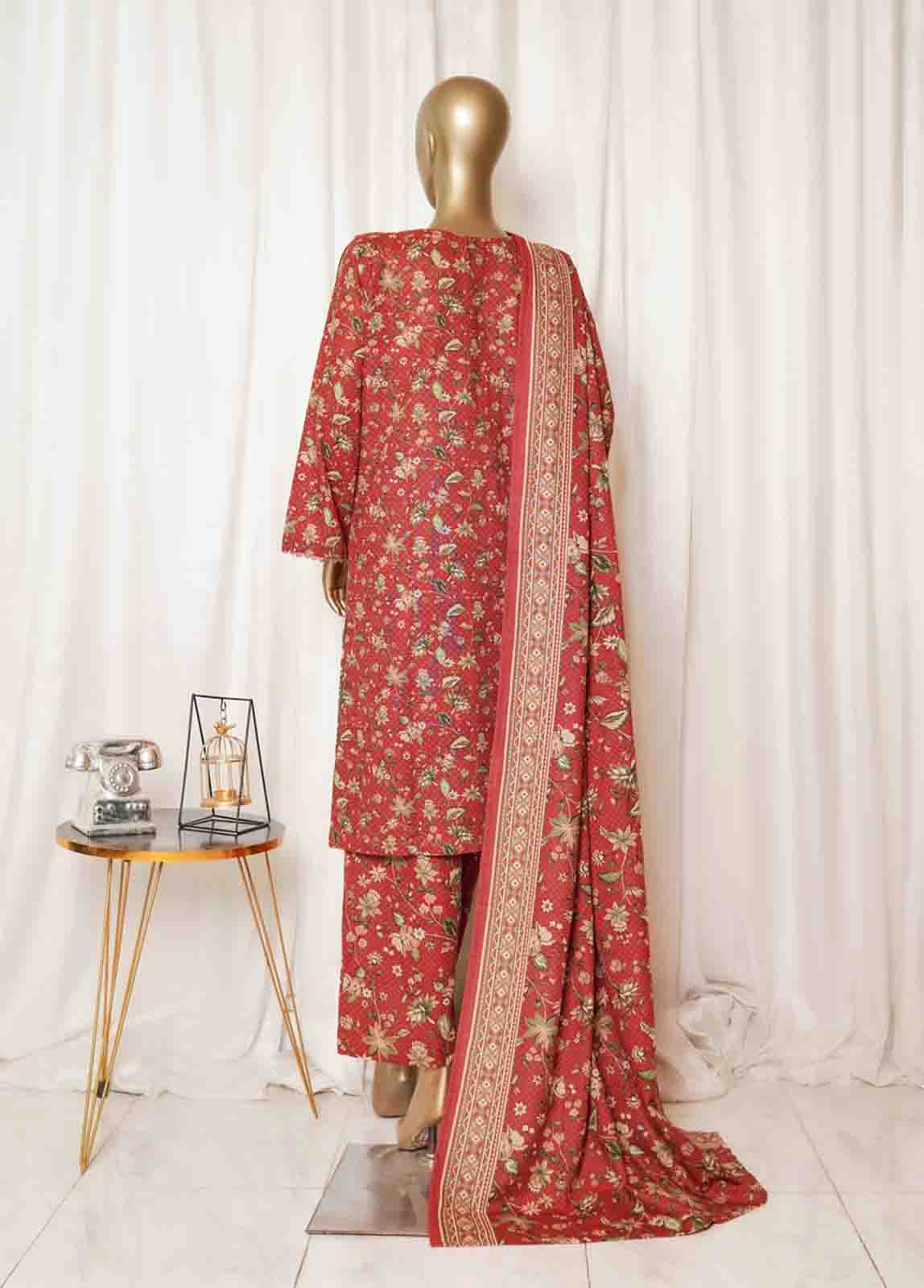 Bin Saeed Stitched 3 Piece Printed Vol-01 Collection'2025-WK-2561-Red