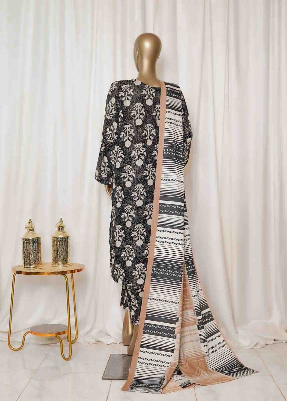 Bin Saeed Stitched 3 Piece Printed Vol-01 Collection'2025-WK-2581-Black