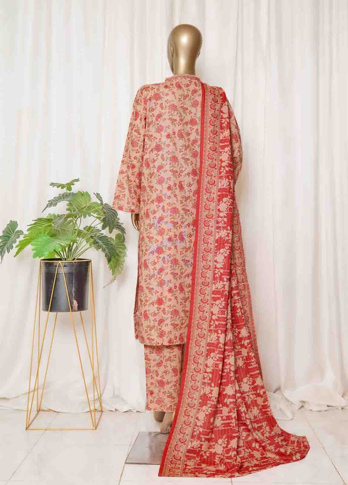 Bin Saeed Stitched 3 Piece Printed Vol-01 Collection'2025-WK-2560-Red