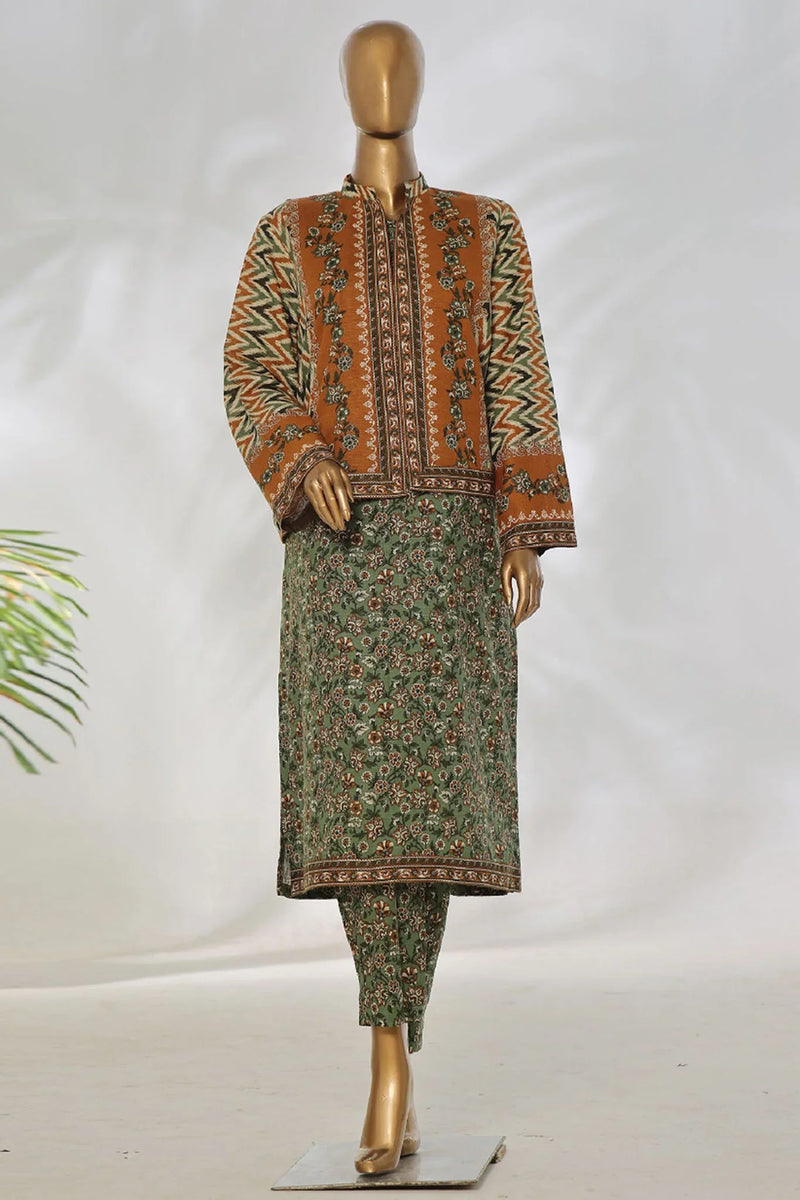 Bin Saeed Stitched 3 Piece Printed Khaddar Vol-01 Jacket Collection'2024-WK-1289-Green