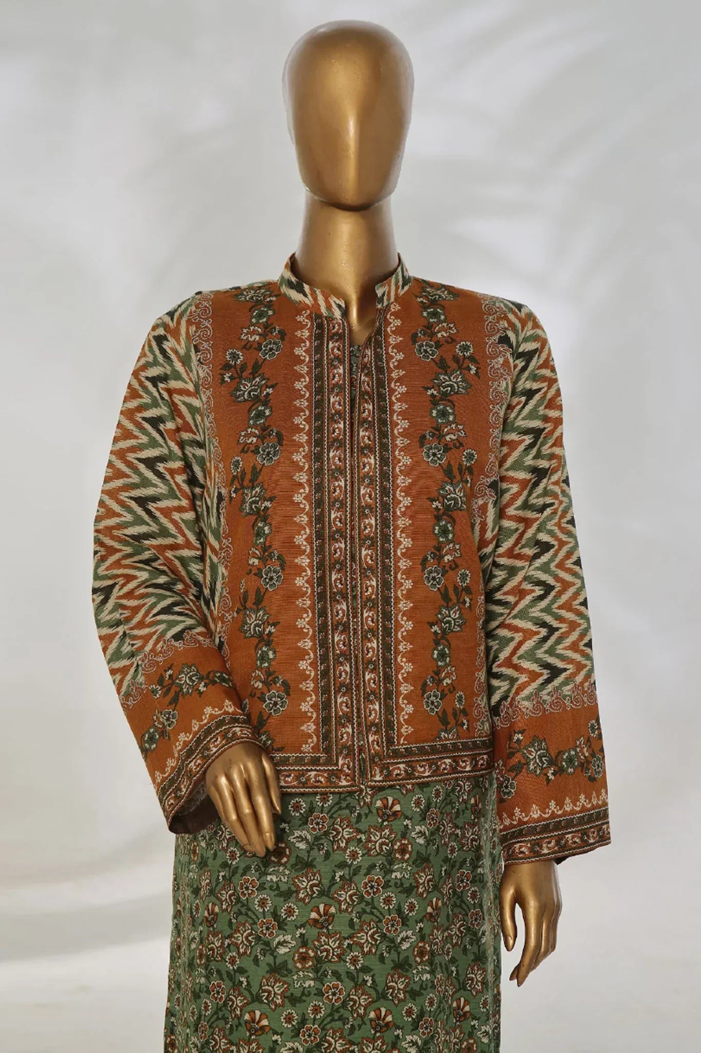 Bin Saeed Stitched 3 Piece Printed Khaddar Vol-01 Jacket Collection'2024-WK-1289-Green