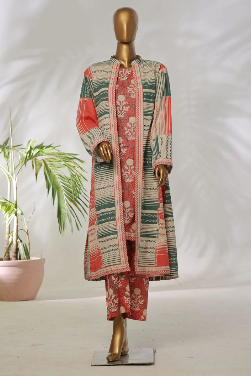 Bin Saeed Stitched 3 Piece Printed Khaddar Vol-01 Jacket Collection'2024-WK-1289-Green