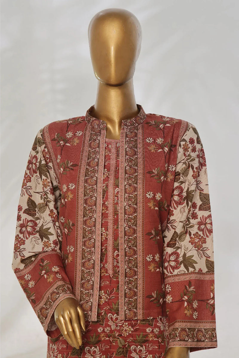 Bin Saeed Stitched 3 Piece Printed Khaddar Vol-01 Jacket Collection'2024-WK-1298-Brown