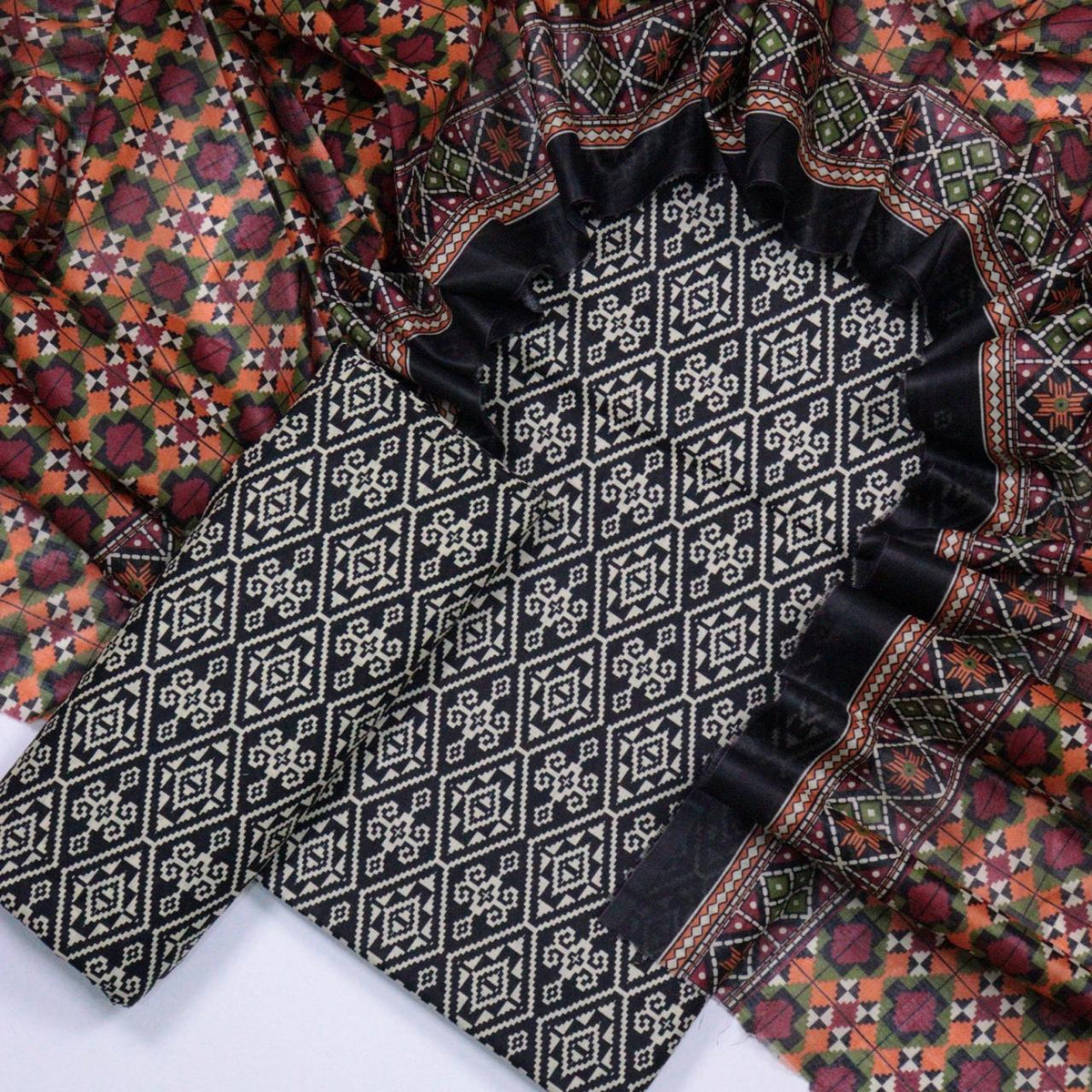 Bin Saeed Printed Lawn Unstitched 3 Piece - AS - 2023 - Black - Summer Collection