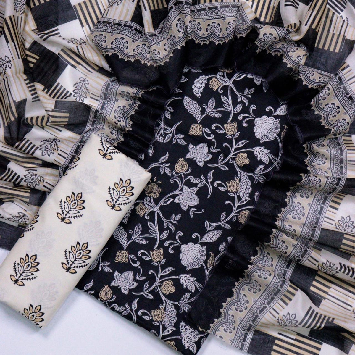 Bin Saeed Printed Lawn Unstitched 3 Piece - AS - 2012 - Black - Summer Collection