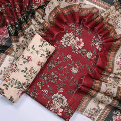Bin Saeed Printed Lawn Unstitched 3 Piece - AS - 2008 - RED - Summer Collection