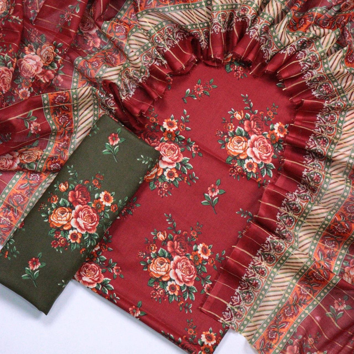 Bin Saeed Printed Lawn Unstitched 3 Piece - AS - 2009 - RED - Summer Collection