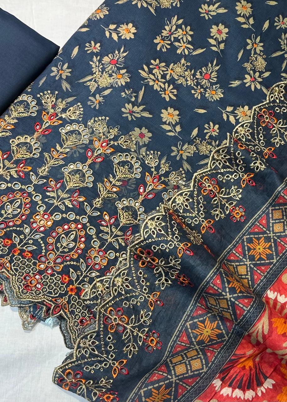 Bin Saeed Embroiderd Lawn Unstitched 3 Piece - AS - 2521 - Blue - Summer Collection