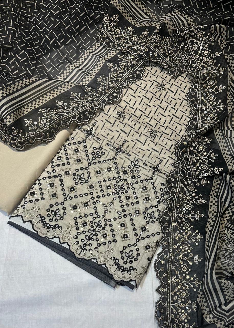 Bin Saeed Embroiderd Lawn Unstitched 3 Piece - AS - 2522 - black - Summer Collection