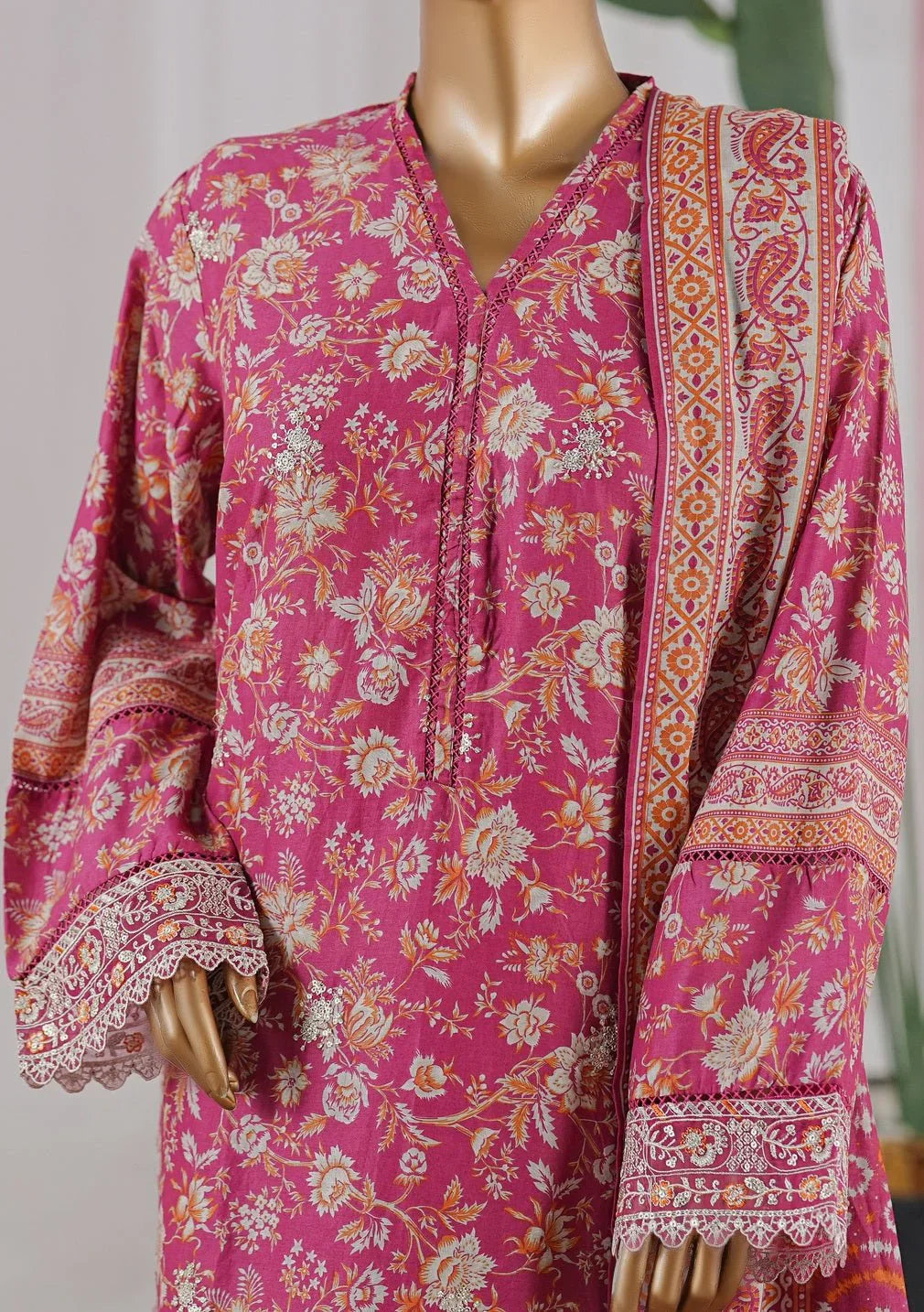 Bin Saeed Stitched 3 Piece Open Front Cutwork Kari Collection'2025-SM-2114-pink