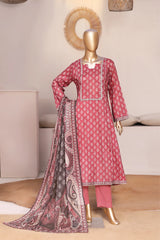 Bin Saeed Stitched 3 Piece Exclusive Printed Frock-LSM-2976-MAROON