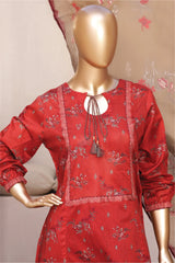 Bin Saeed Stitched 3 Piece Exclusive Printed Frock-LSM-2987-MEHROON