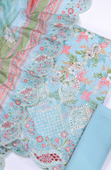 Bin Saeed Chikankari Lawn Unstitched 3 Piece - D 26 - BS25PE - Light Blue - Summer Collection