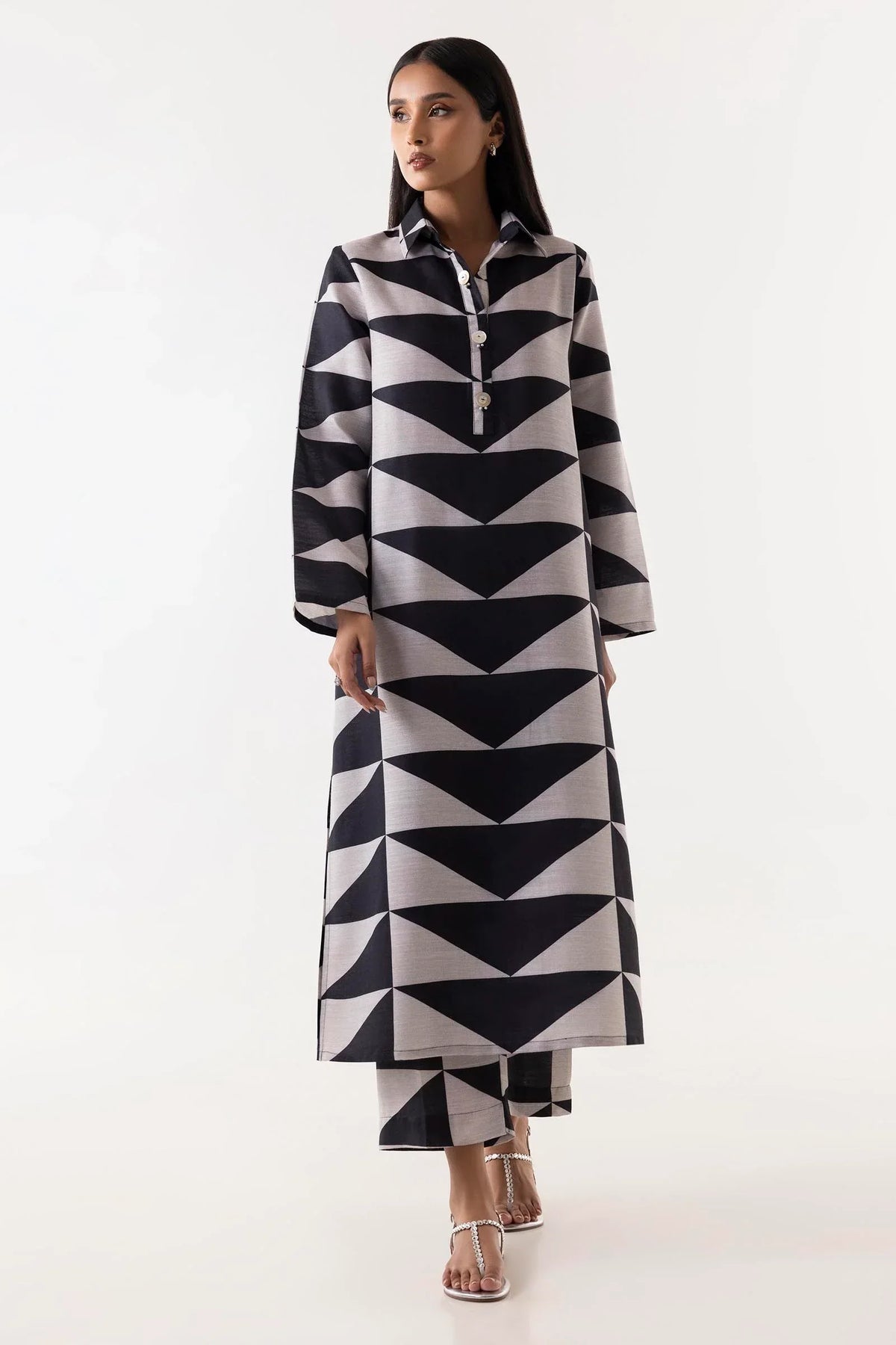 Stitched Jacquard Printed Shirt + Culotte sana safinaz