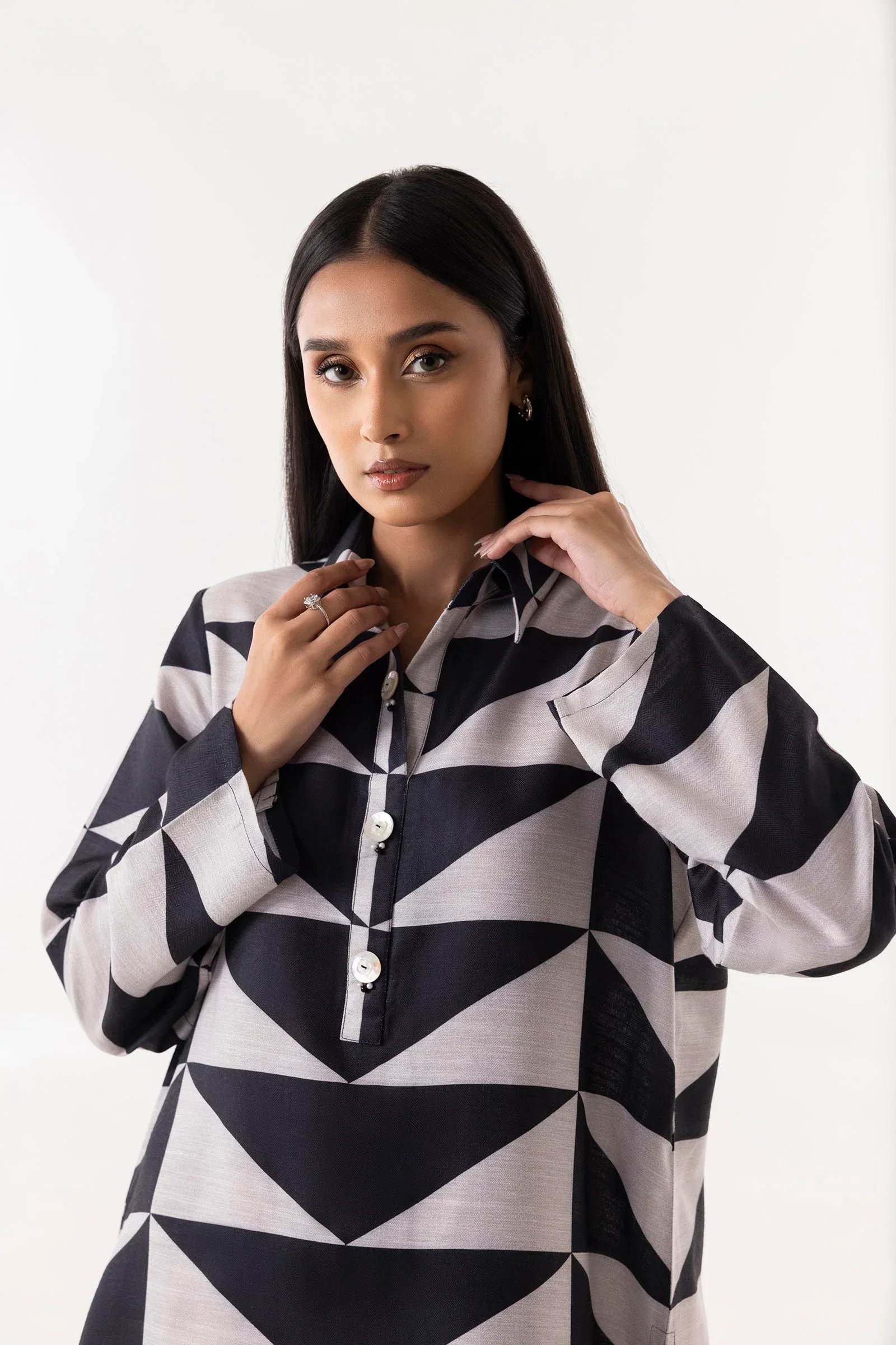 Stitched Jacquard Printed Shirt + Culotte sana safinaz