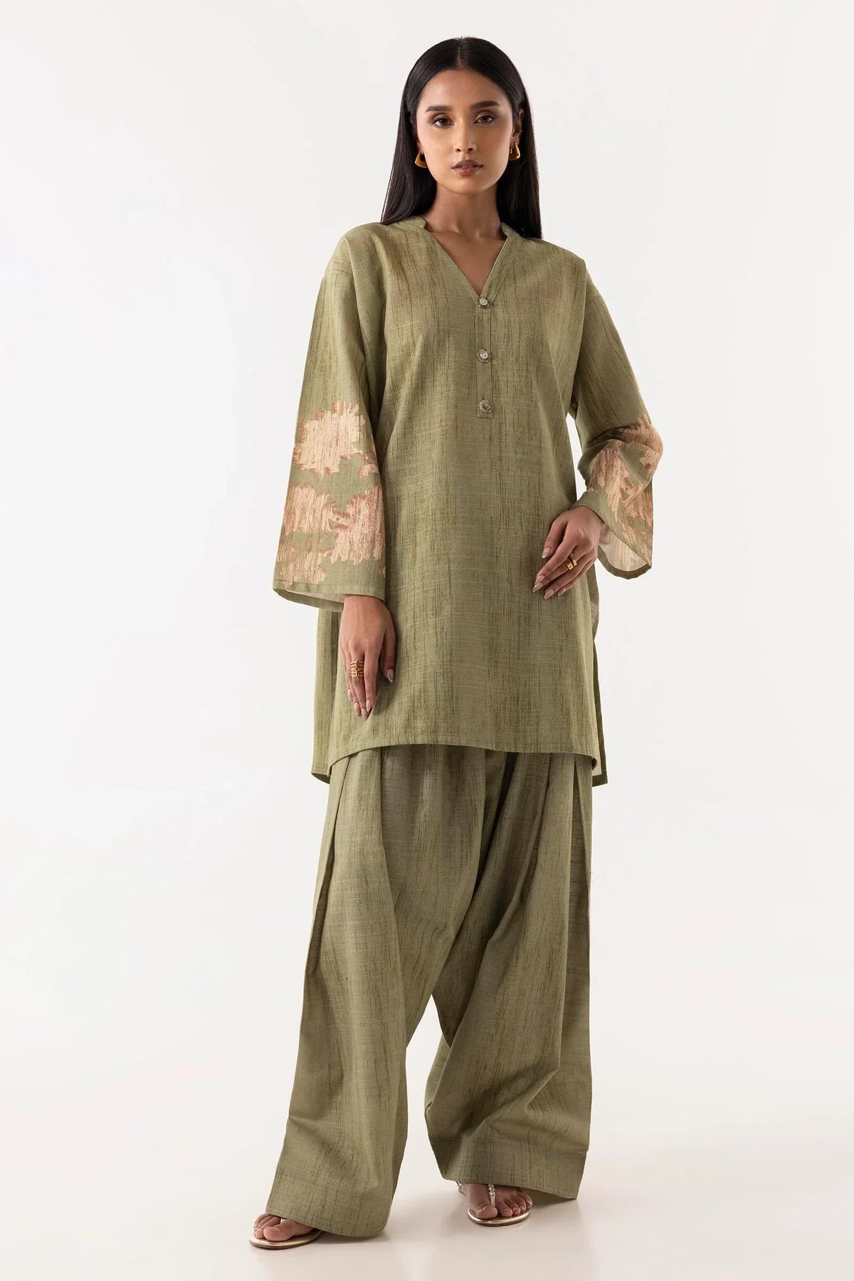 Stitched Basic Printed Shirt + Bottom sana safinaz
