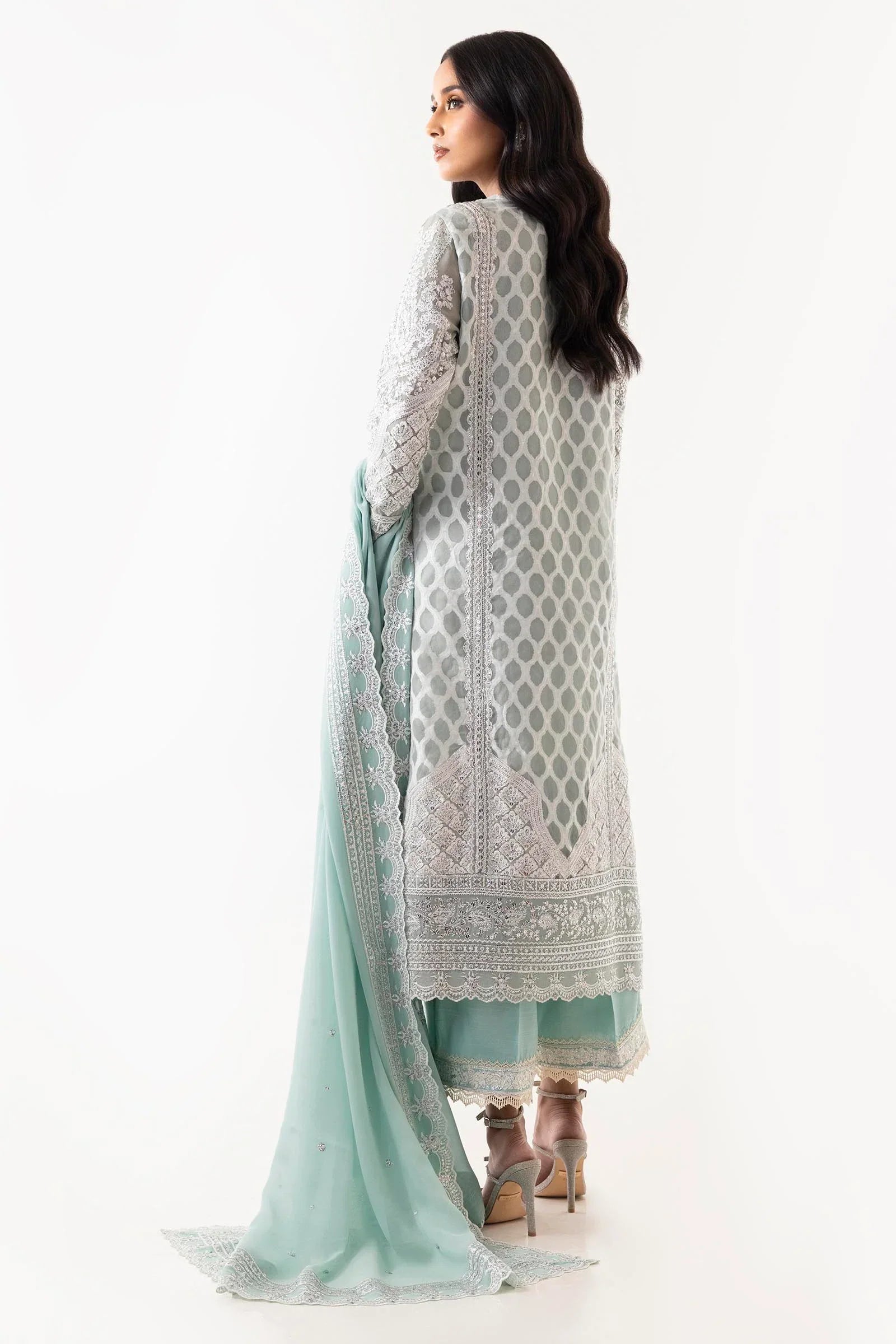 Stitched A-line Embroidered Shirt + Culotte+ Dupatta sana safinaz