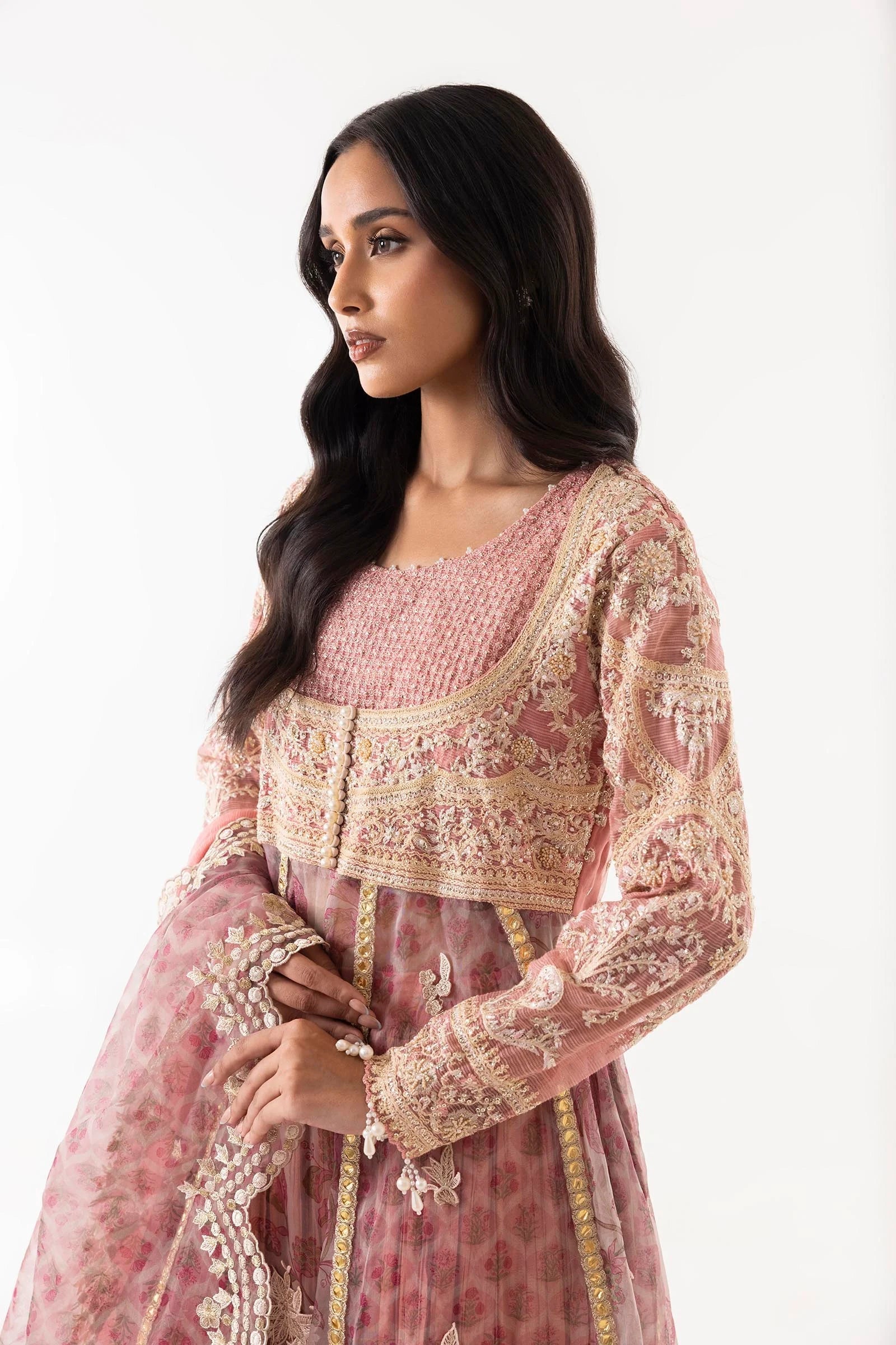 Stiched Pink Embroidered Shirt + Dupatta sana safinaz