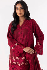 Stitched Maroon Embroidered Shirt + Culotte + Dupatta sana safinaz