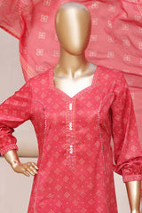 Bin Saeed Stitched 3 Piece Exclusive Printed Frock-LSM-2963-RED