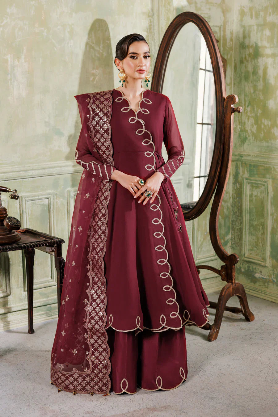 Maroon Dress 3 piece - RTW1022 alizeh