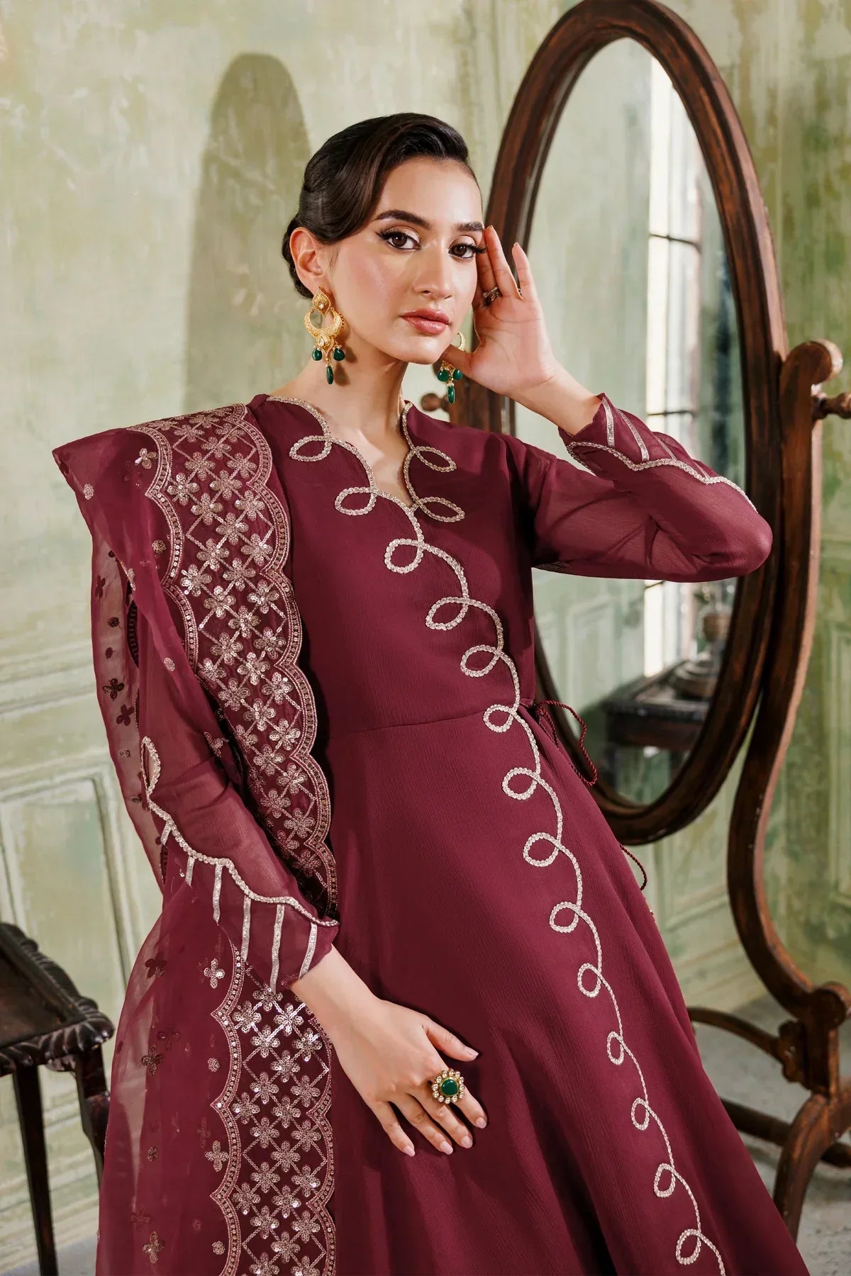 Maroon Dress 3 piece - RTW1022 alizeh