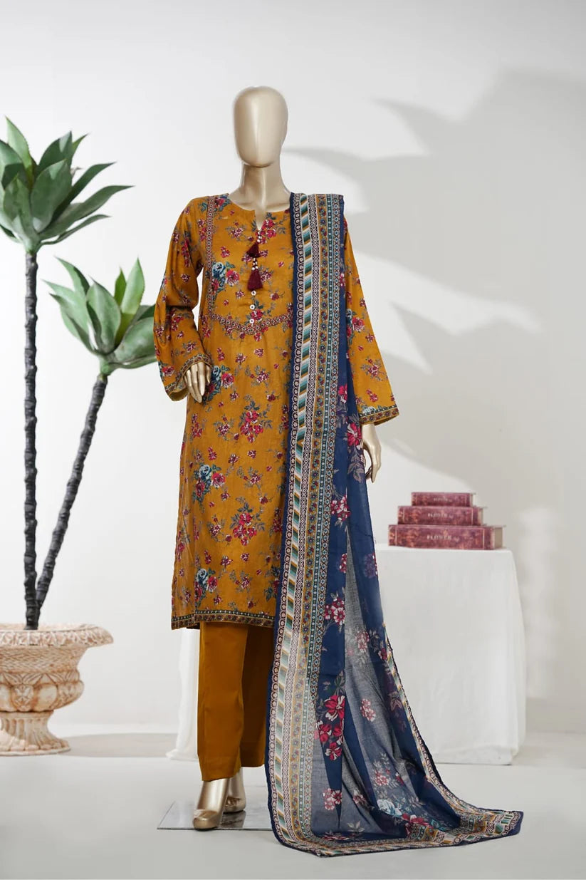 Bin Saeed Stitched 3 Piece Exclusive Printed Lawn Vol-09 Suit-LSM-2938-YELLOW
