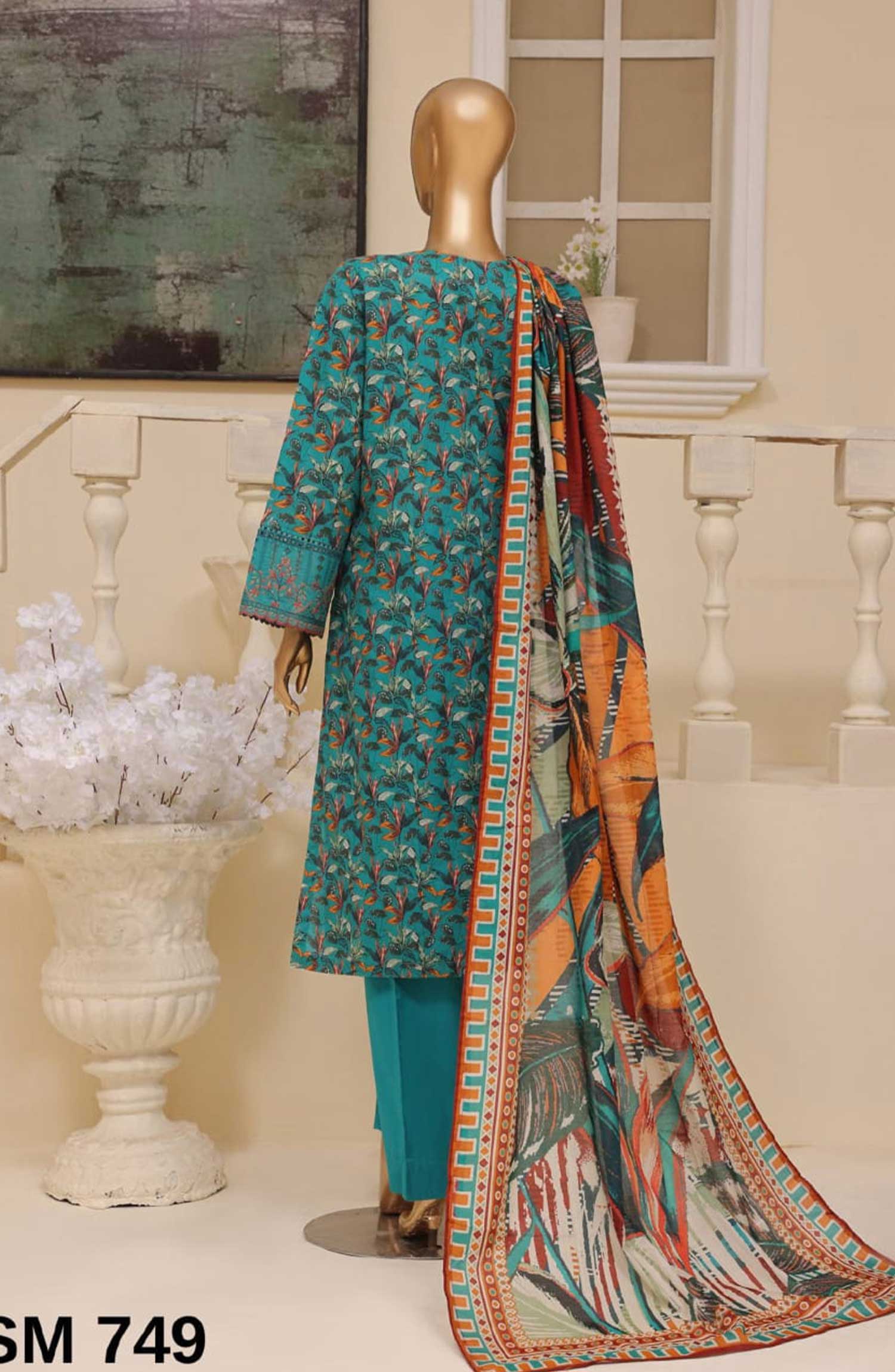 Bin Saeed Embroidered Lawn Stitched 3 Piece Suit - SM 749 - BS25EElV3 - Blue - Summer Collection