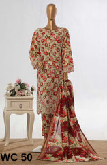 Bin Saeed Embroidered Lawn Stitched 3 Piece Suit - WC 50 - BS25EElV3 - Beige - Summer Collection