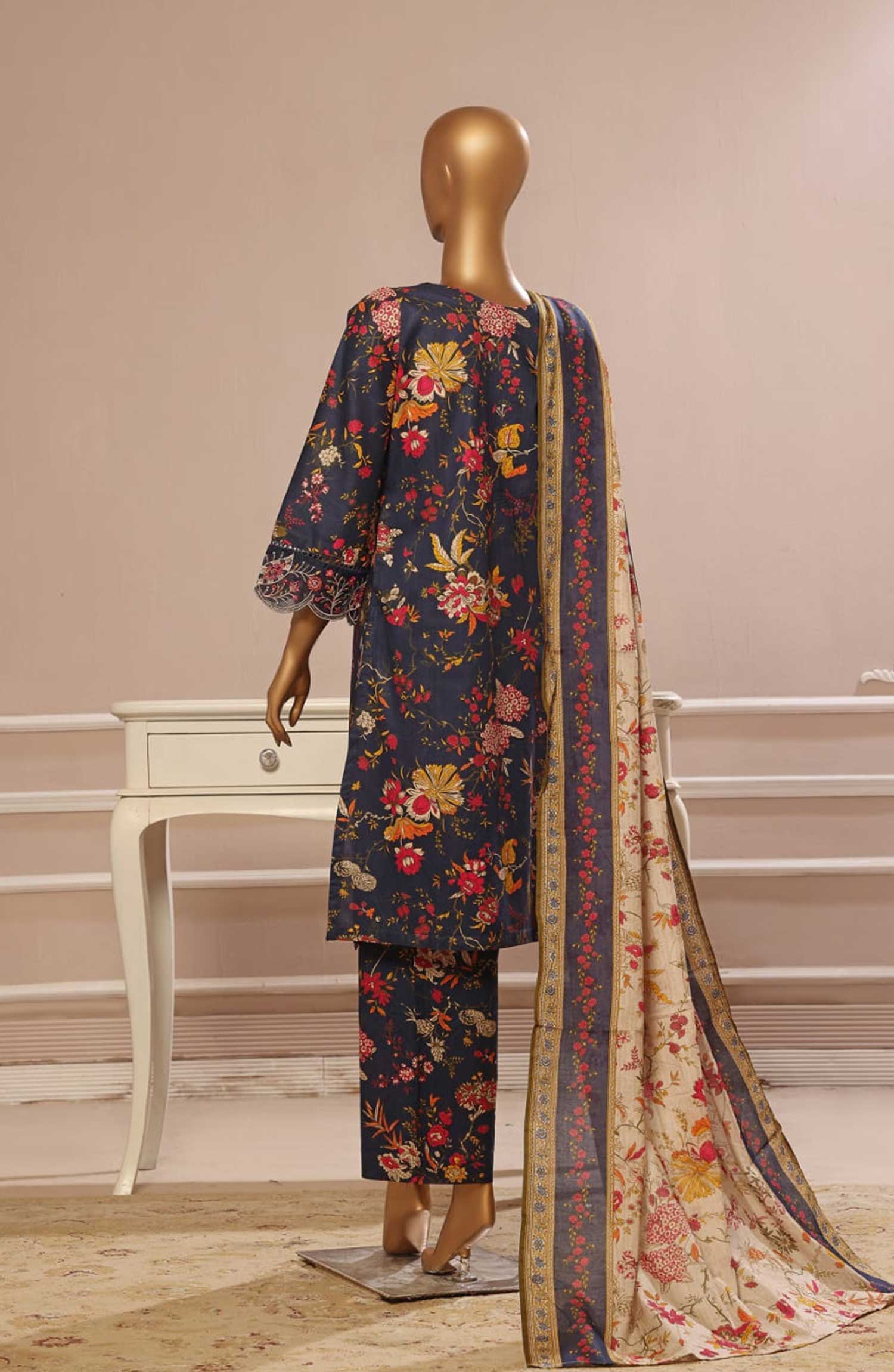 Bin Saeed Embroidered Lawn Stitched 3 Piece Suit - WC 51 - BS25EElV3 - Black - Summer Collection
