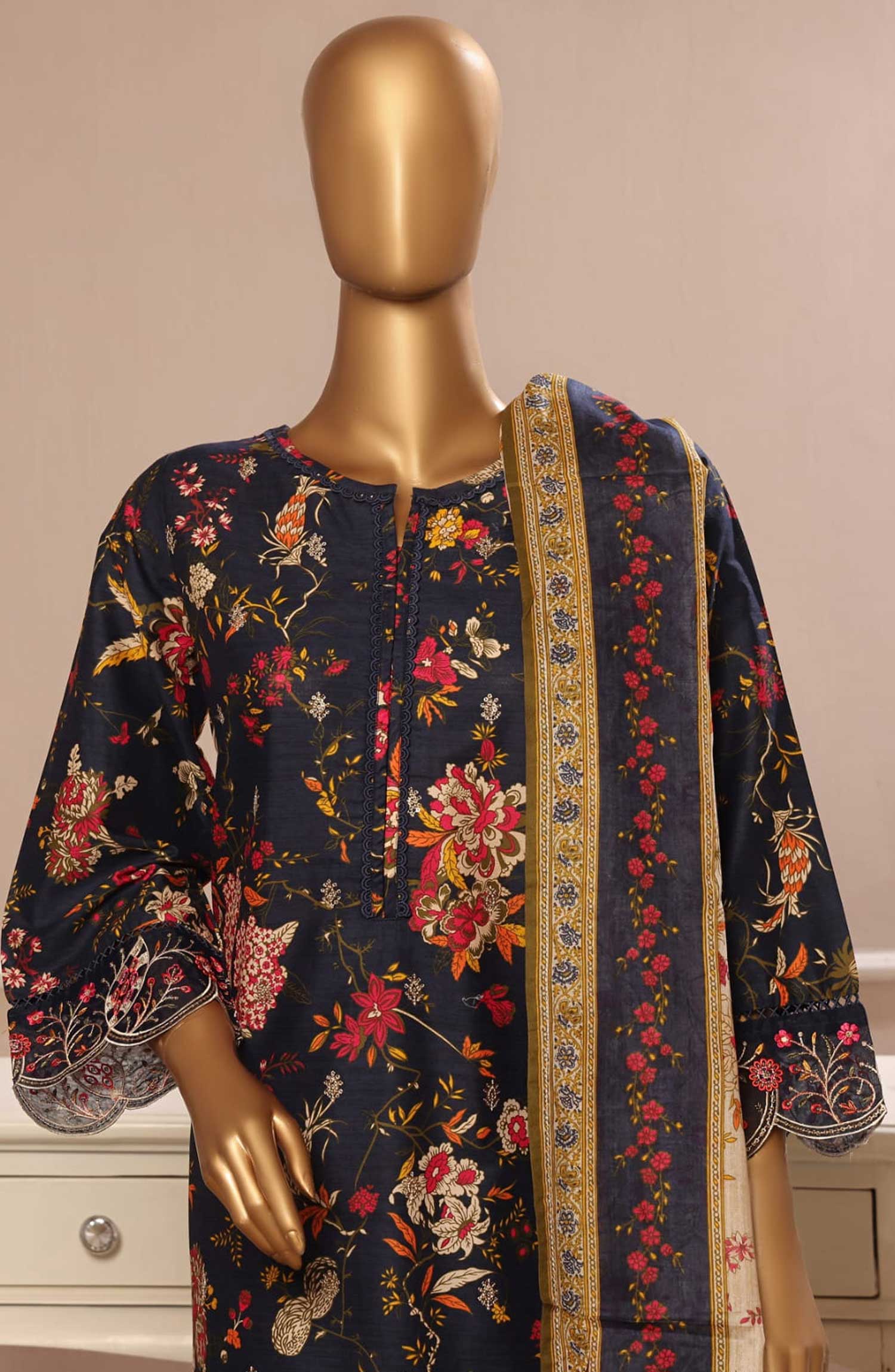 Bin Saeed Embroidered Lawn Stitched 3 Piece Suit - WC 51 - BS25EElV3 - Black - Summer Collection