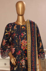 Bin Saeed Embroidered Lawn Stitched 3 Piece Suit - WC 51 - BS25EElV3 - Black - Summer Collection